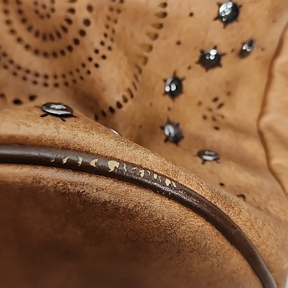Sam & Hadley Large Studded Cognac & Brown 100% PVC Handbag with Tassel Accents - Picture 7 of 13